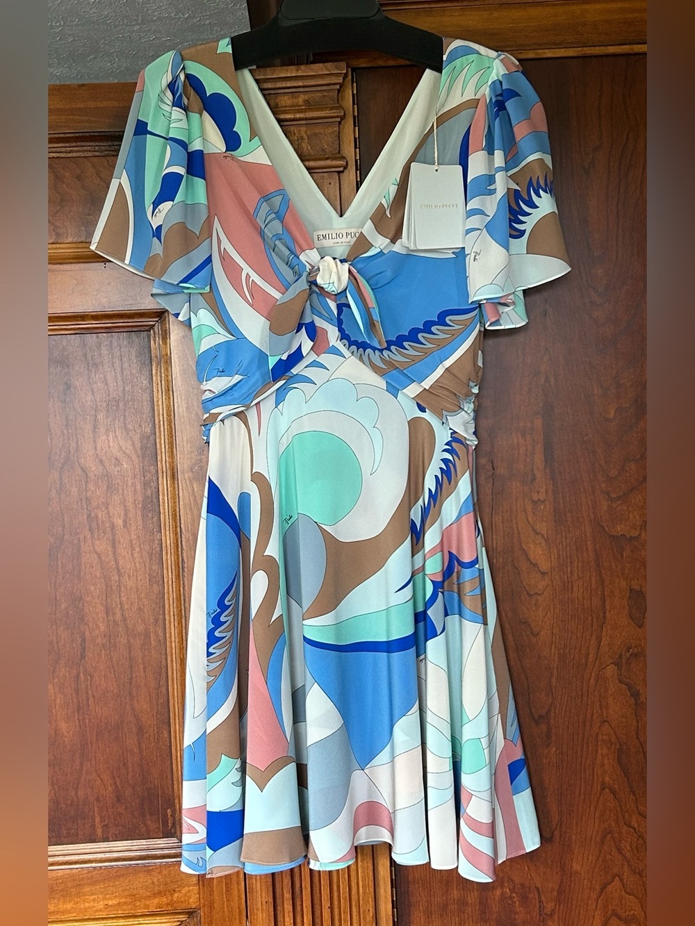 Emilio Pucci Pastel Acapulco Print Silk Tie-Front Mini Dress, Size 10 - Picture 16 of 16